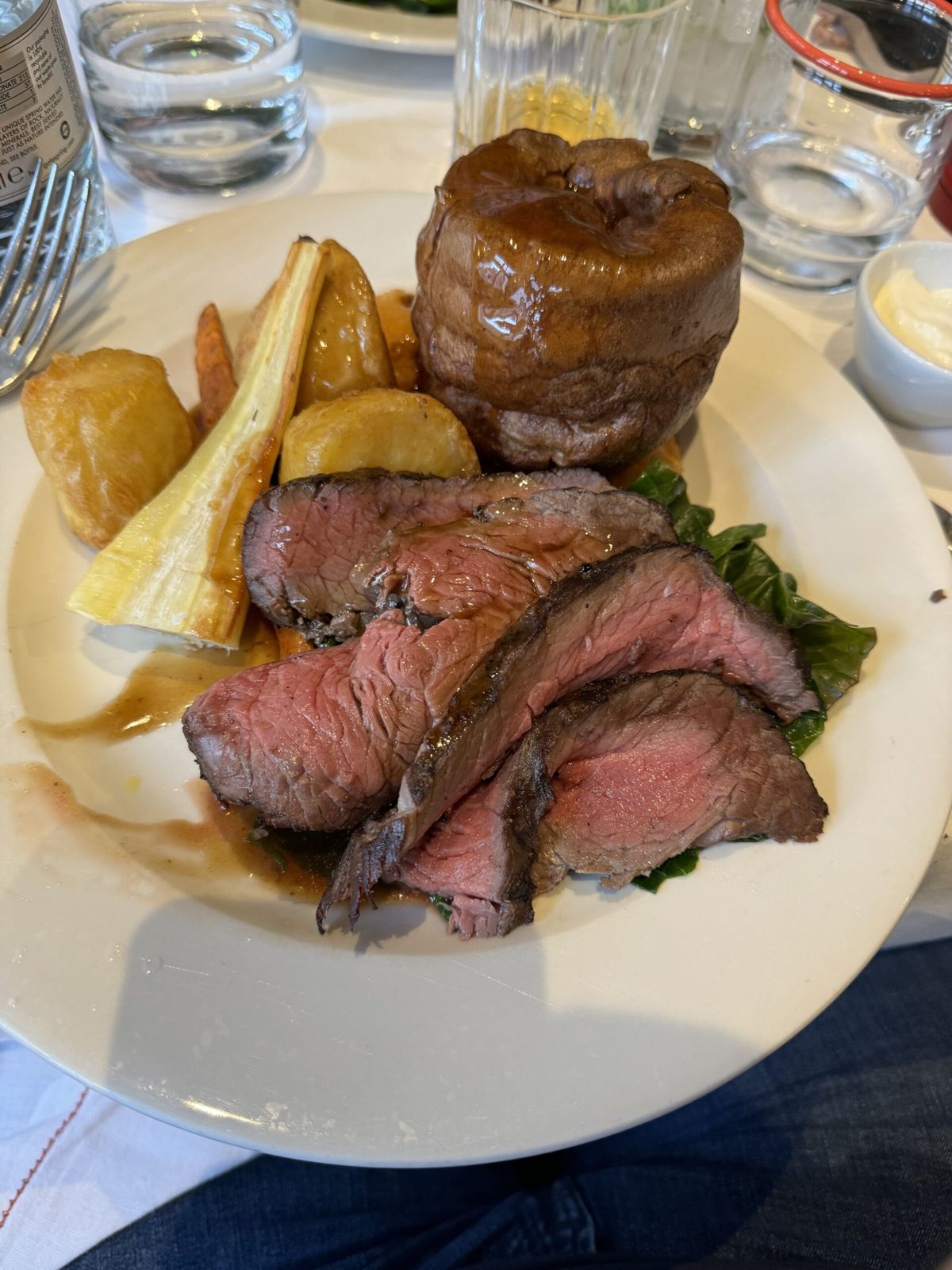 image of roast dinner, meats and vegetables as well as a Yorkshire pudding.