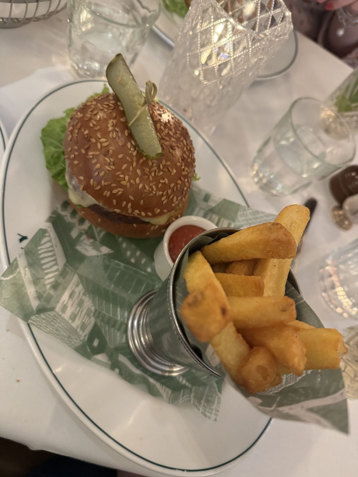 dinner showing a burger and fries