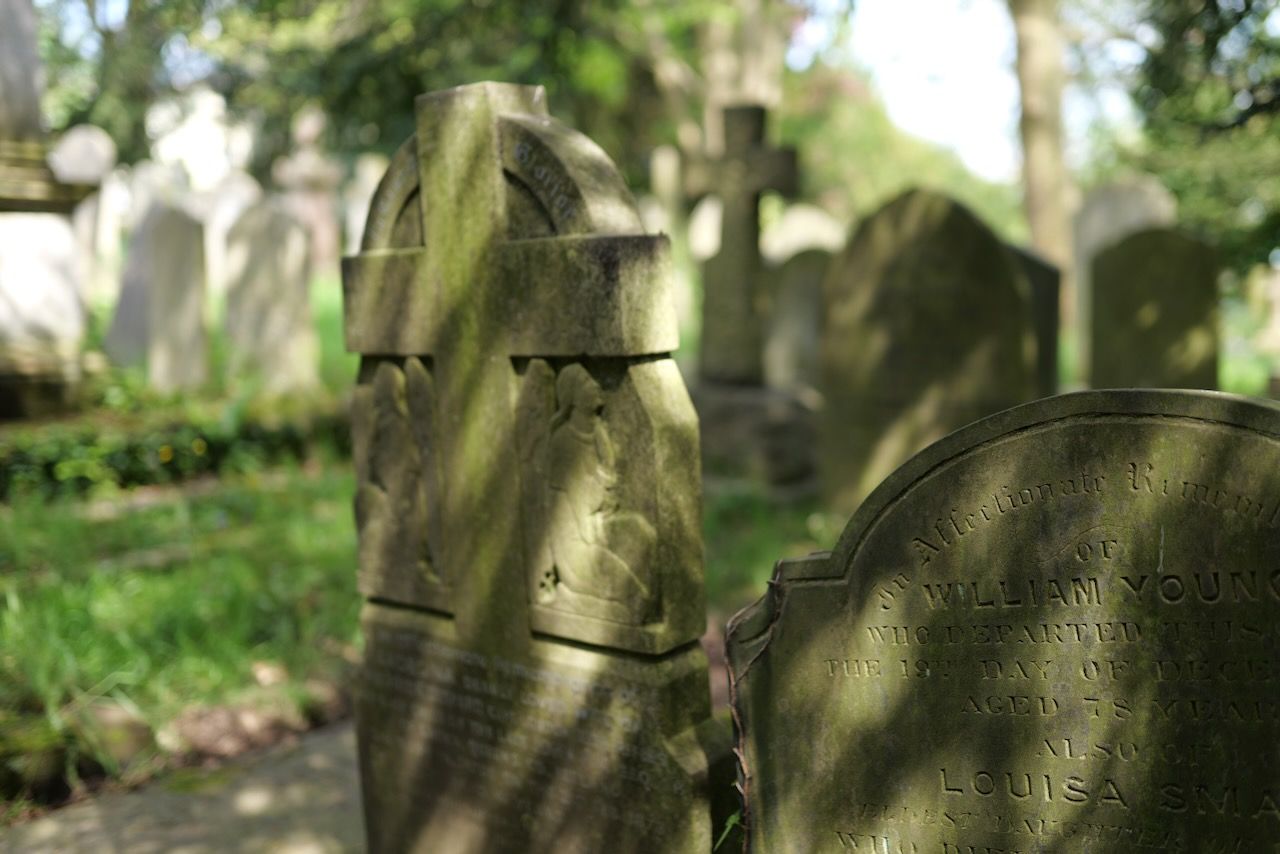 A headstone at Hampstead cemetery